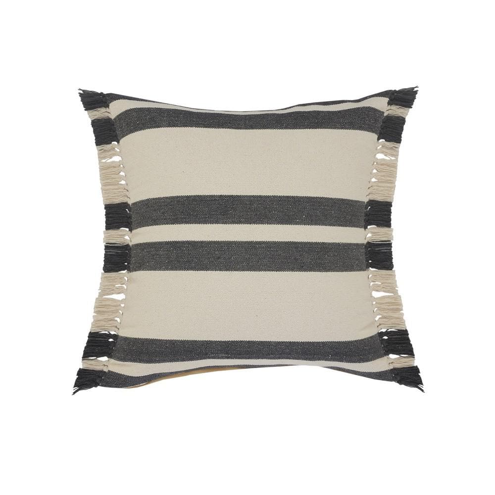 Double Gray / White Striped Fringed Poly- Fill 20 in. x 20 in. Indoor Throw