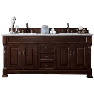 Brookfield 72 in. W x 23.5 in. D x 34.3 in. H Double Bath Vanity in Burnished Mahogany with Carrara White Top