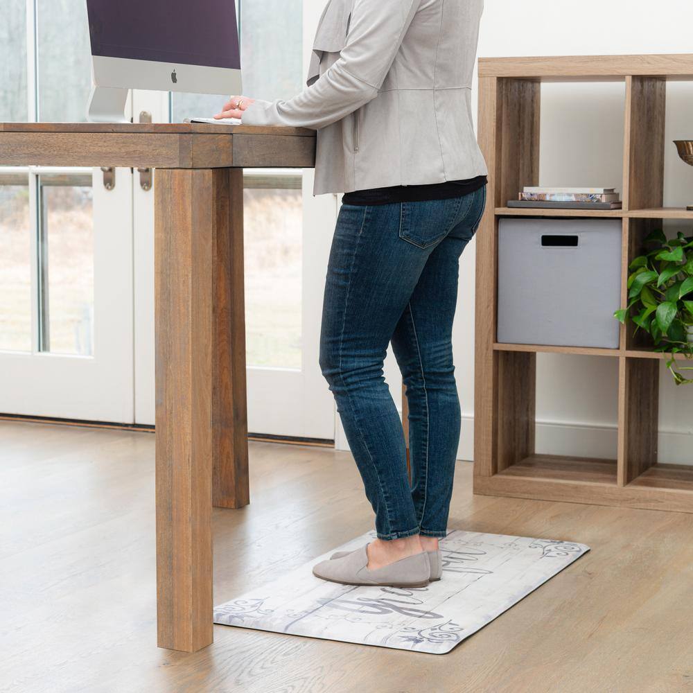 Grateful Grey and Cream Floral Anti-Fatigue Kitchen Mat
