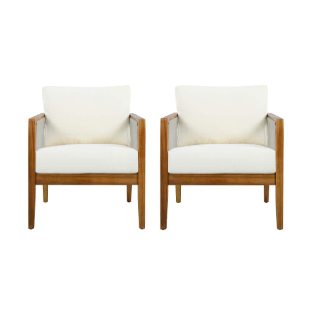 2-Piece Acacia Wood Outdoor Lounge Chair with Beige Cushions, Water Resistant price history on PriceWatchPro