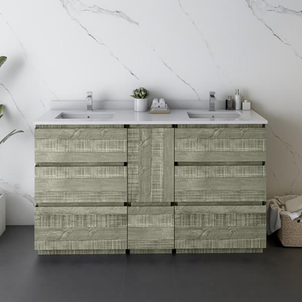 Fresca Formosa 58 in. W x 20 in. D x 34.1 in. H Modern Double Bath Vanity Cabinet Only in Sage Gray without Top