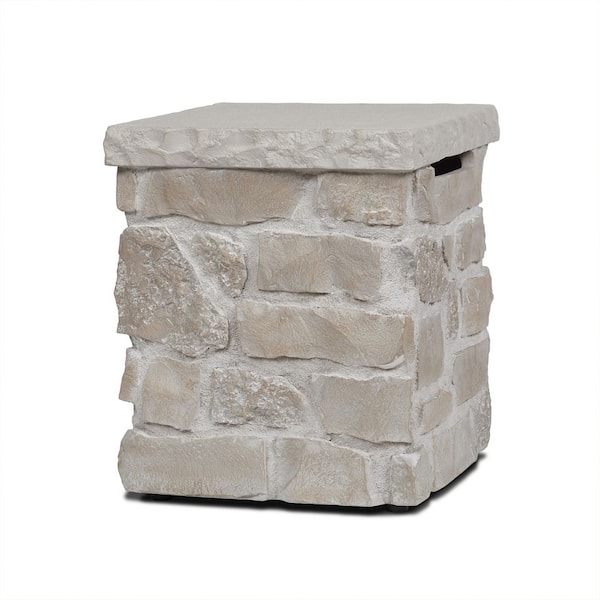 Scottsdale 20 in. H Square Stone Propane Tank Cover and Side Table in Beige