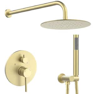 10 in. 1-Jet Shower System with Fixed and Hand Shower Head in Brushed Gold