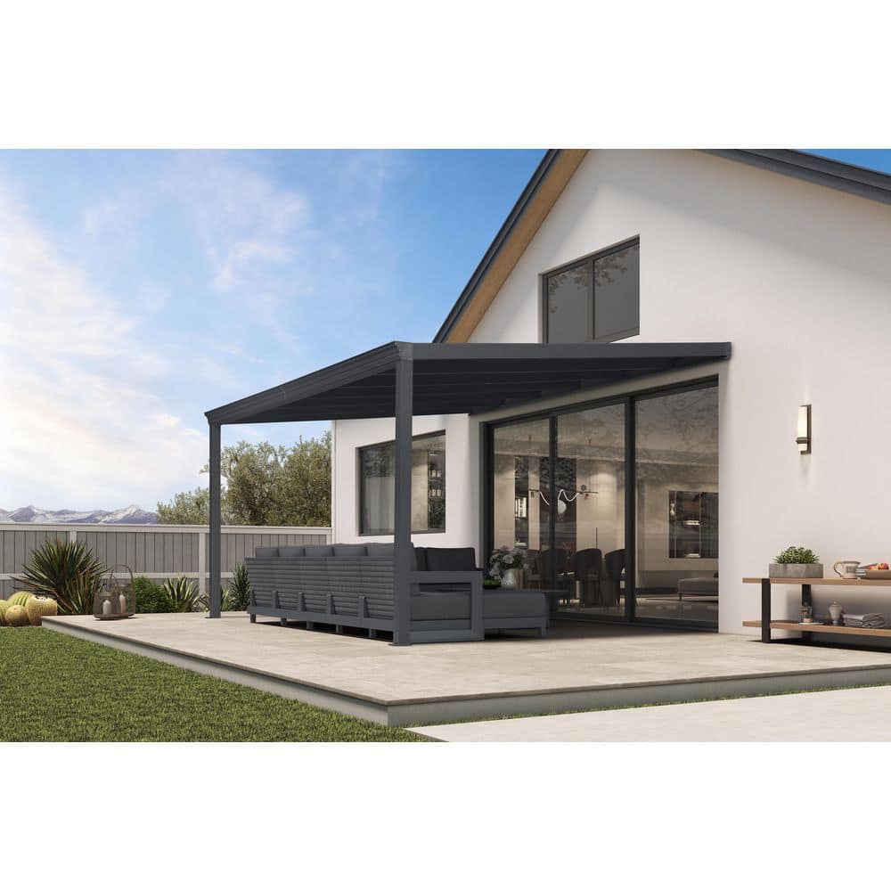 12 ft. x 14 ft. Gray Wall-Mounted Aluminum Outdoor Pergola with Individual Adjustable Roofs and In-Built Gutter System price history on PriceWatchPro