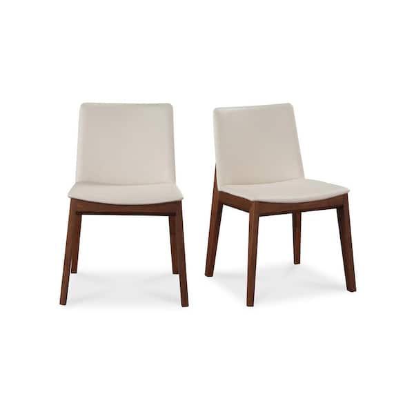 Evren Cream White Vegan Leather Padded Seat Solid American Walnut Dining Chair (Set of 2)