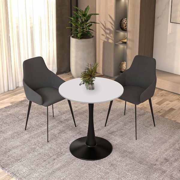 Leisuremod Round Dining Table 24 in. MDF Wood Tabletop with Black Steel Pedestal Seats 4 Bristol Series in White