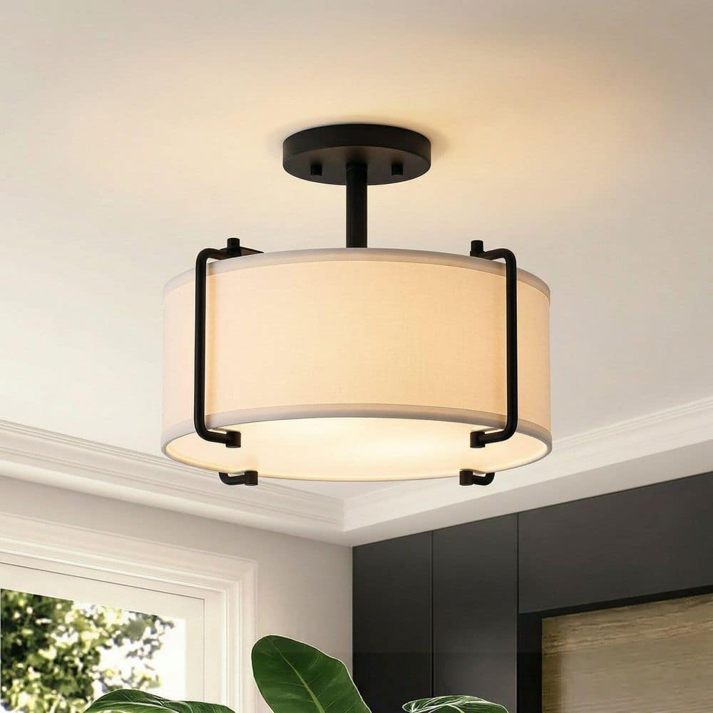 DSI LIGHTING Brookley 14 in. 2-Light Matte Black Modern Semi-Flush