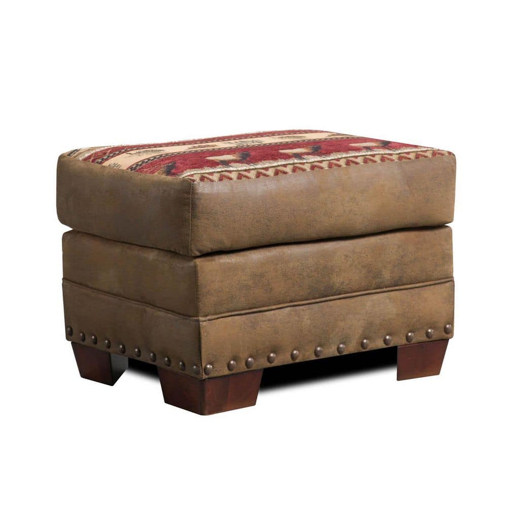 Sierra Lodge Brown Microfiber and Tapestry Ottoman