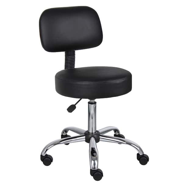 BOSS Office Products Black Vinyl Task Stool with Back Rest, Chrome Base and Seat Height Adjustment