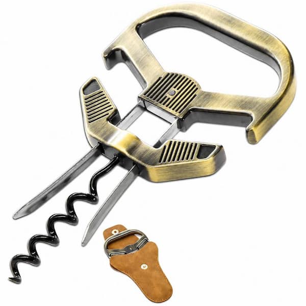 Classic Bronze Two-Prong Wine Opener for Vintage Bottles with Leather Case, Cork Puller for Wine Lovers