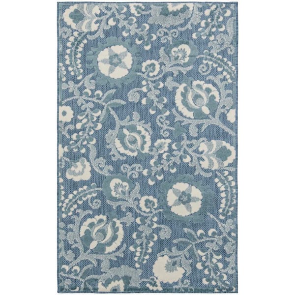 Nourison Aloha Blue 3 ft. x 4 ft. Floral Contemporary Area Rug