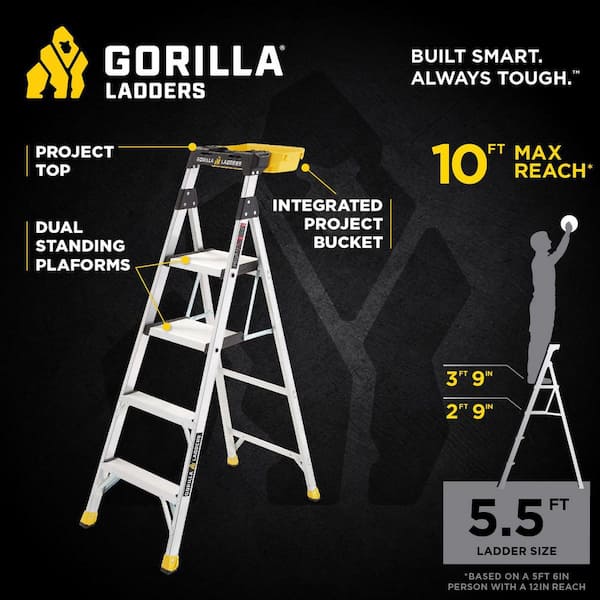 5.5 ft. Aluminum Dual Platform Heavy-Duty Ladder with Project Bucket(10 ft. Reach), 300 lb. Capacity Type IA Duty Rating