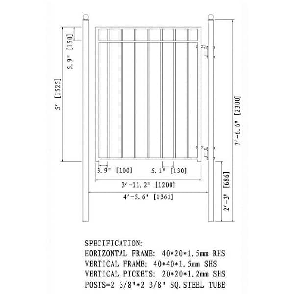 Madrid Style 4 ft. x 5 ft. Black Steel Pedestrian Fence Gate