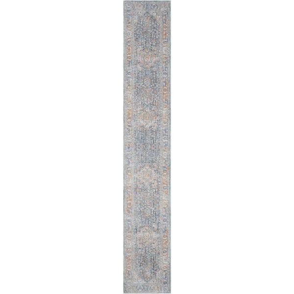 Nourison Timeless Classics Ivory Blue 2 ft. x 12 ft. Center medallion Traditional Runner Area Rug