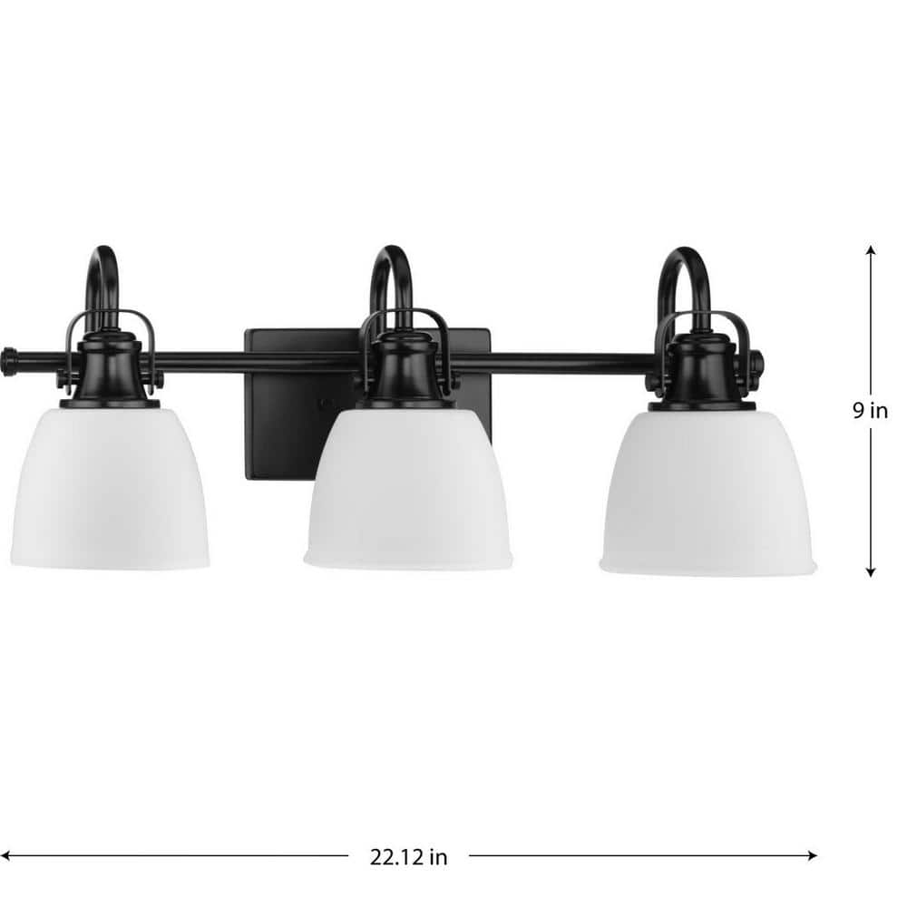 Preston Matte Black 3-Light Bath Vanity with Opal Glass Shades