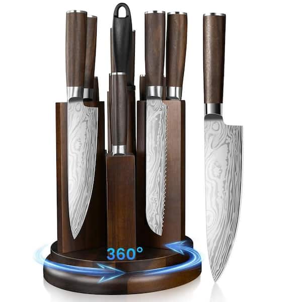 14-Piece High Carbon Stainless Steel Kitchen Knife Set with Magnetic Block Sharpener, and Rotatable Holder, Ultra Sharp