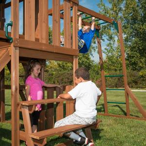 KnightsBridge Ultimate Complete Wooden Outdoor Playset with Monkey Bars, Slide, Swings and Swing Set Accessories
