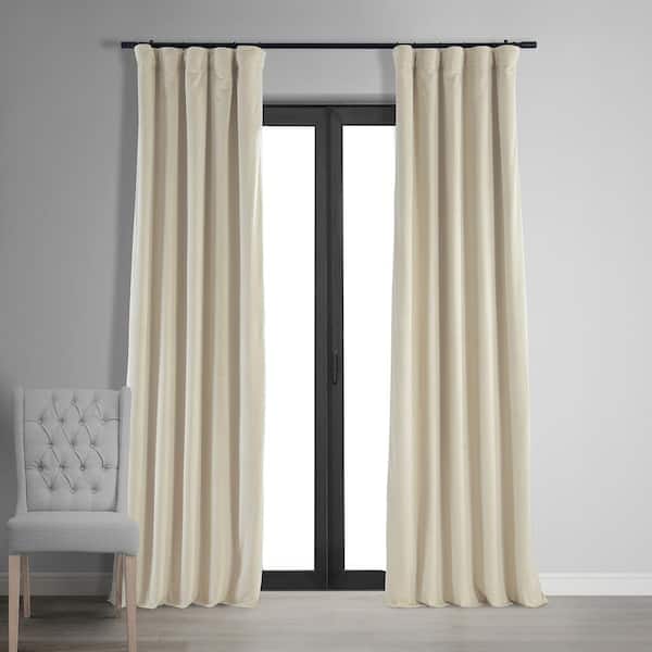 Exclusive Fabrics & Furnishings Neutral Ground Velvet Solid 50 in. W x 84 in. L Lined Rod Pocket Blackout Curtain