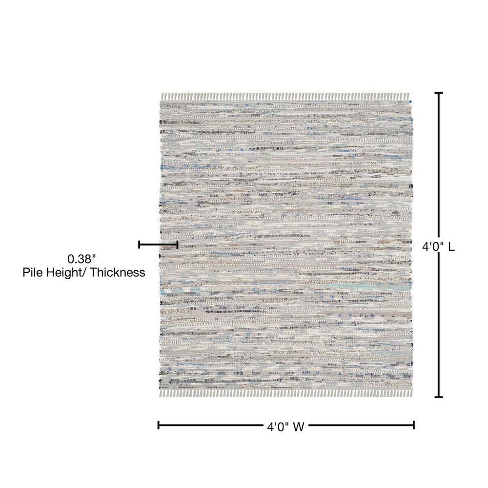 Hand-Woven Gray Cotton 4' x 4' Square Flatweave Area Rug
