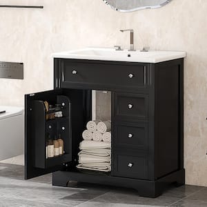 30 in. Single Sink Freestanding Black Bath Vanity with White Ceramic Top Unassembled