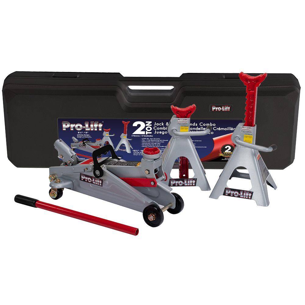 Pro-Lift 2 Ton Combo Kit in Plastic Case (2T Floor Jack and 2T Jack Stands)  F-2330BMC