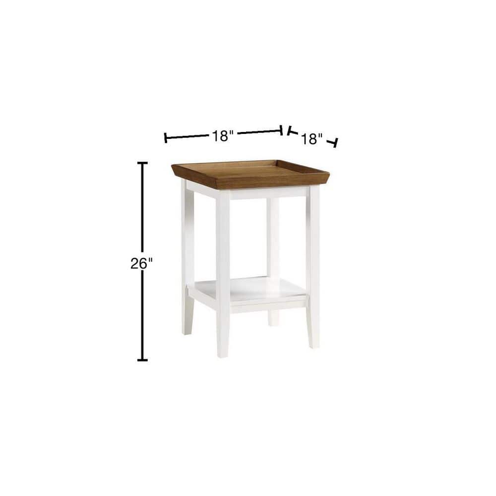 Driftwood White 18" Solid Rubberwood End Table with Shelf
