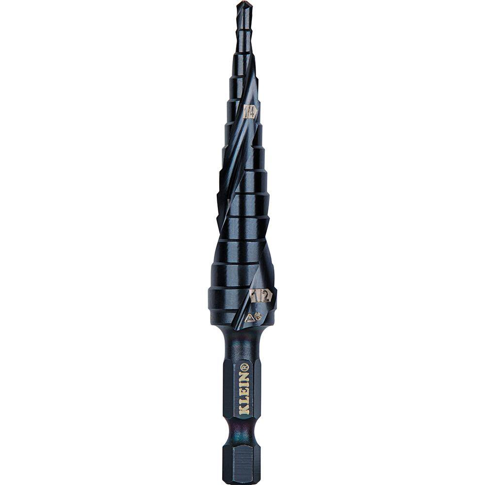 Klein Tools Step Drill Bit, Quick Release, Spiral Flute, 1/8 to 1/2 in