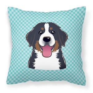14 in. x 14 in. Multi-Color Outdoor Lumbar Throw Pillow Checkerboard Blue Bernese Mountain Dog Canvas