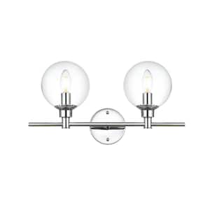Simply Living 19 in. 2-Light Modern Chrome Vanity Light with Clear Round Shade