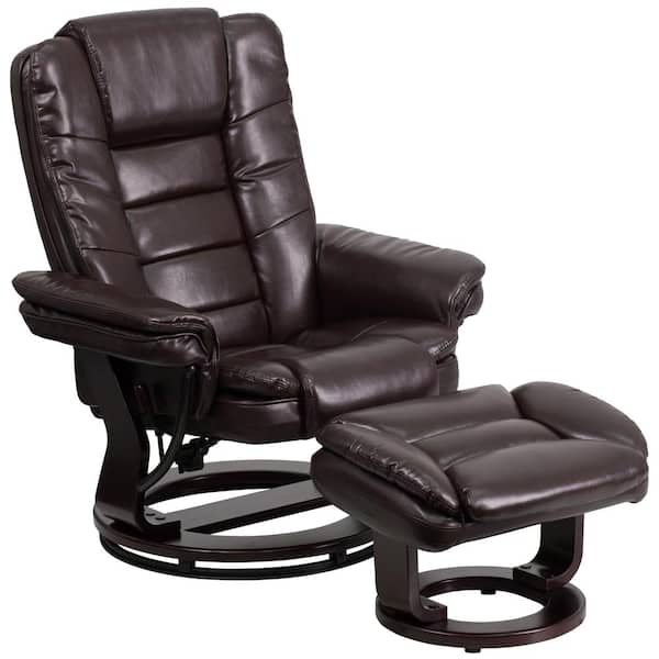 Flash Furniture Brown Bali Contemporary Multi-Position Leather Soft Recliner Chair with Ottoman, Swivel Recliner Chair and Ottoman Set