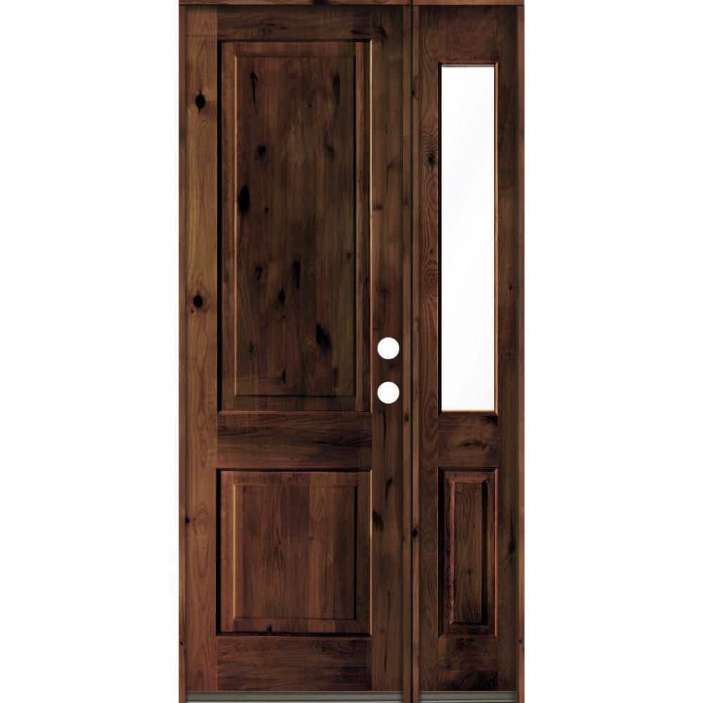 46 in. x 96 in. knotty alder Left-Hand/Inswing Clear Glass Red Mahogany Stain Square Top Wood Prehung Front Door w/RHSL price history on PriceWatchPro