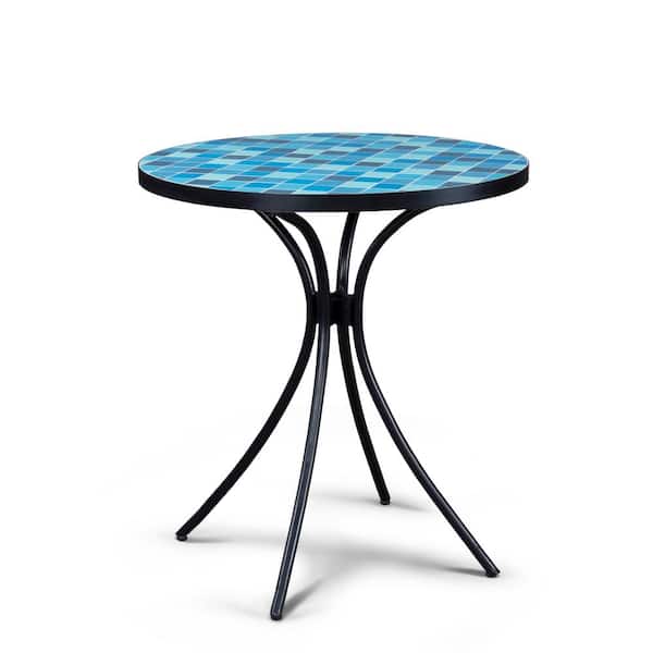 Larimer Blue and Black Round Metal Outdoor Bistro Table