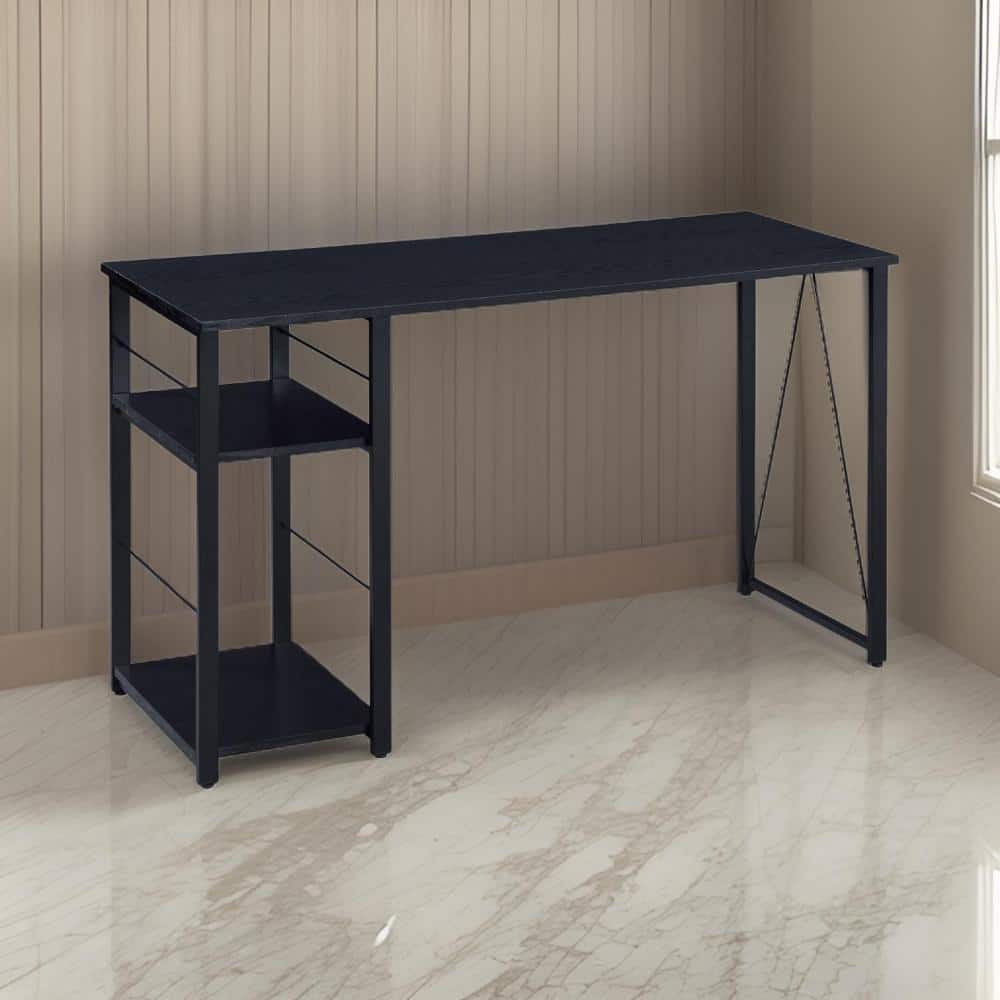 47" Black Sleek Rectangular Writing Desk with 2-Tier Shelves