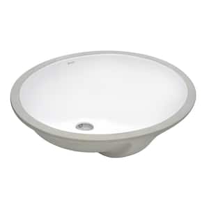 16 in. x 13 in. Oval Undermount Vanity Bathroom Porcelain Ceramic with Overflow in White
