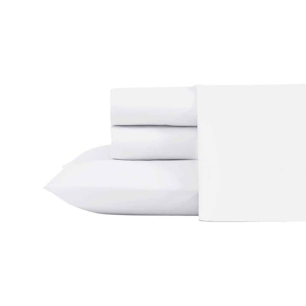 Laura Ashley 800 Thread Count Solid 4Piece White Cotton Blend King Sheet Set USHSA01252400