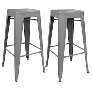 30 in. Gray Metal, Backless, Zinc Plated, Outdoor Use Bar Stool (Set of 2)