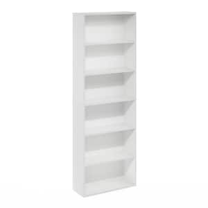 Jaya 71.06 in. Tall White Wood 6-Shelf Standard Bookcase