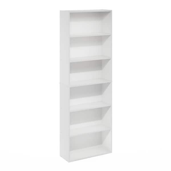 Furinno Jaya 71.06 in. Tall White Wood 6-Shelf Standard Bookcase