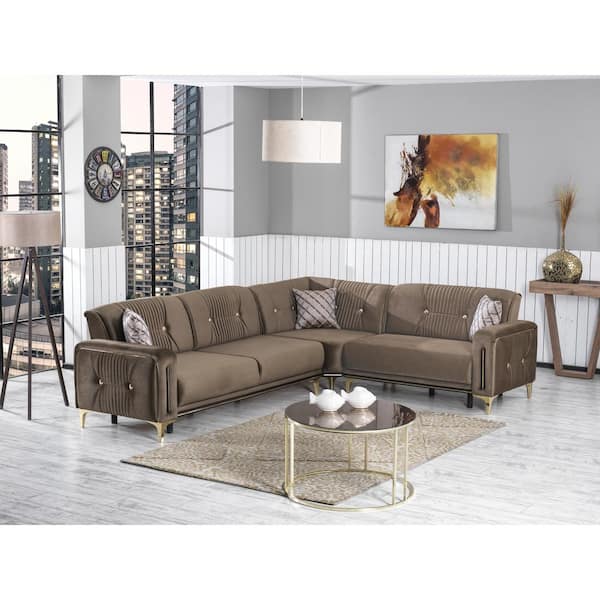 kennisgeving donker pad Ottomanson Saint Collection 3-Piece 222 in. Microfiber Convertible Sofa Bed  Sectional 6-Seater With Storage, Brown SNT-BN-SEC - The Home Depot