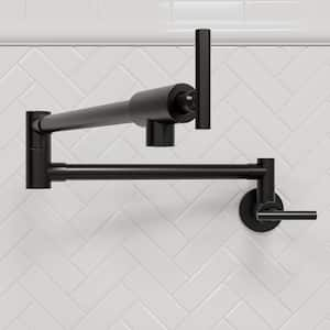 Modern Wall Mount Pot Filler Faucet with Two Handle Kitchen Faucet in Matte Black