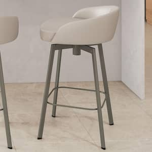 Cruz 27 in. Cream Faux Leather/Grey Metal Swivel Counter Stool