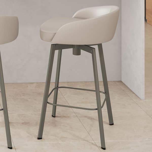 Amisco Cruz 32 in. Cream Faux Leather/Grey Metal 27 in. Swivel Counter Stool