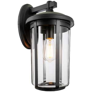 Mercer 60-Watt 1-Light Black Modern Wall Sconce with Clear Shade, No Bulb Included