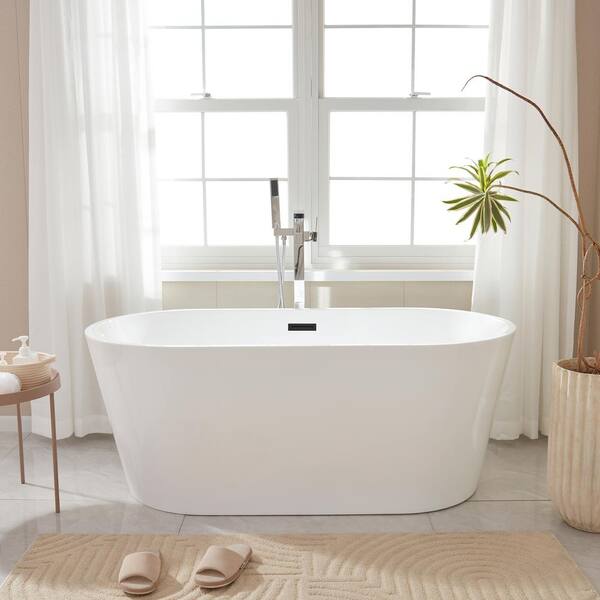 null Bordeaux 59 in. Acrylic Flatbottom Freestanding Bathtub in White/Matte Black