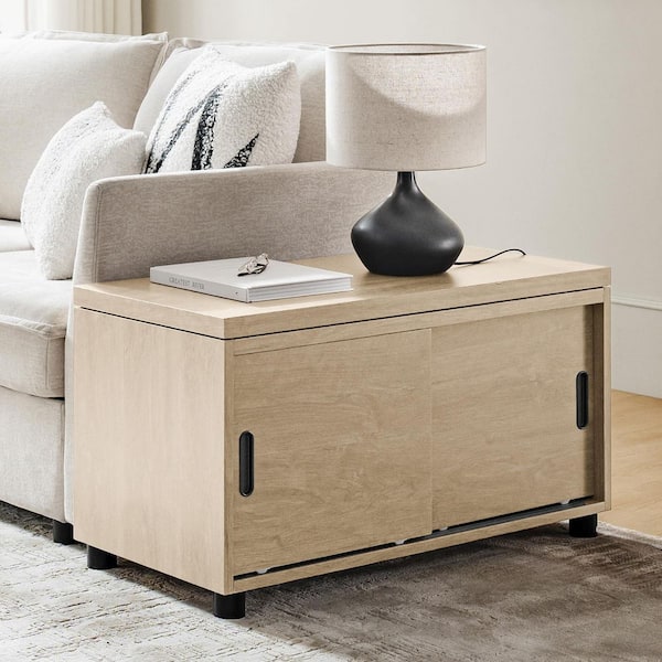 Veronica 34 in. Natural Rectangle Wood Coffee Table with Storage