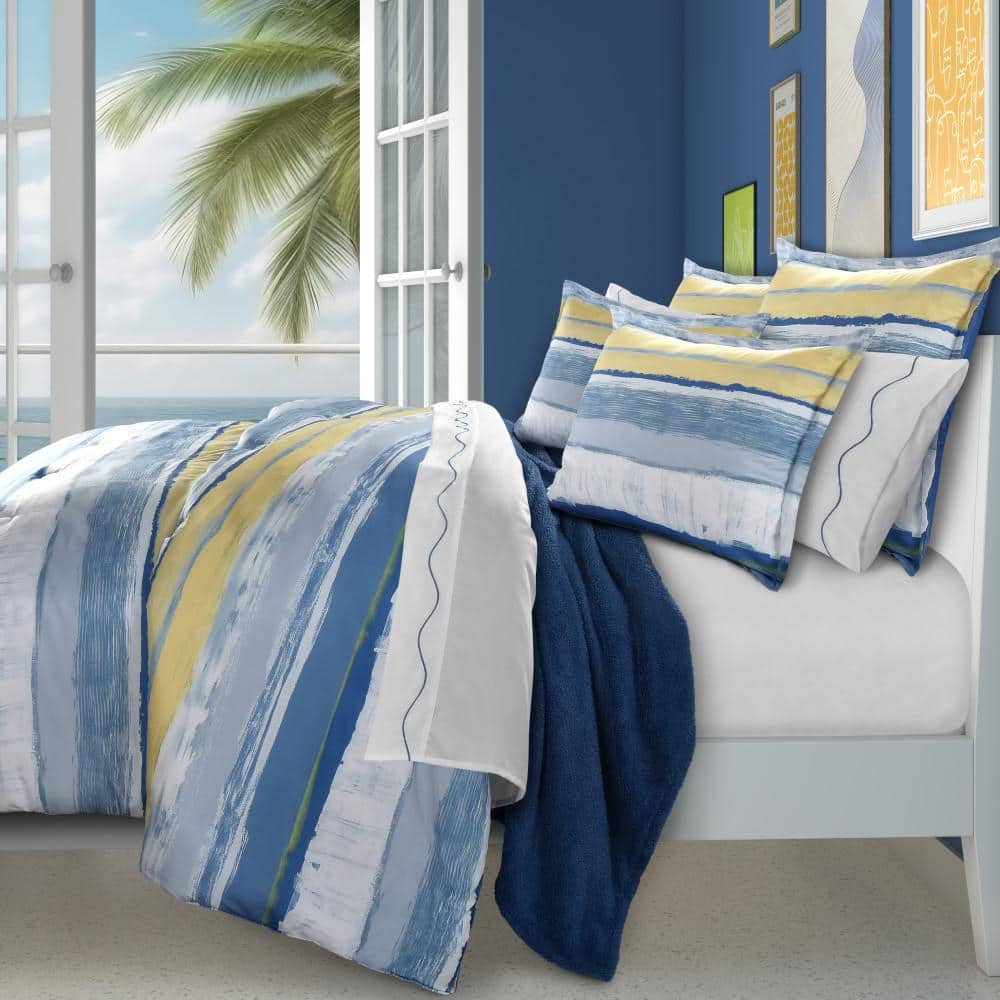 Full Blue Microfiber Nautical Comforter Set with Shams
