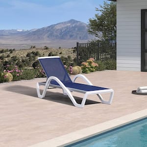 Patio Chaise Lounge Chair Set Outdoor Plastic Chairs for Outside Beach in-Pool Lawn Poolside, Navy Blue