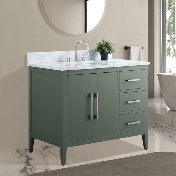 42 in. W x 22 in. D x 34 in. H Single Sink Bathroom Vanity Cabinet in Vintage Green with Engineered Marble Top