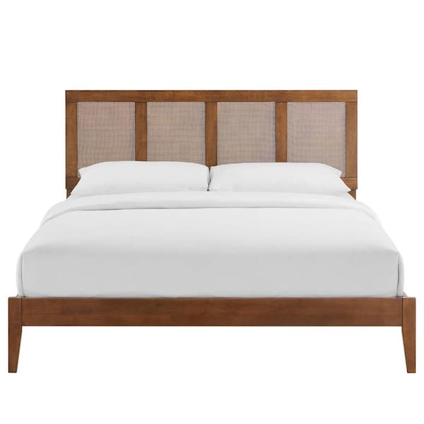 MODWAY Sirocco Rattan and Wood King Platform Bed in Walnut