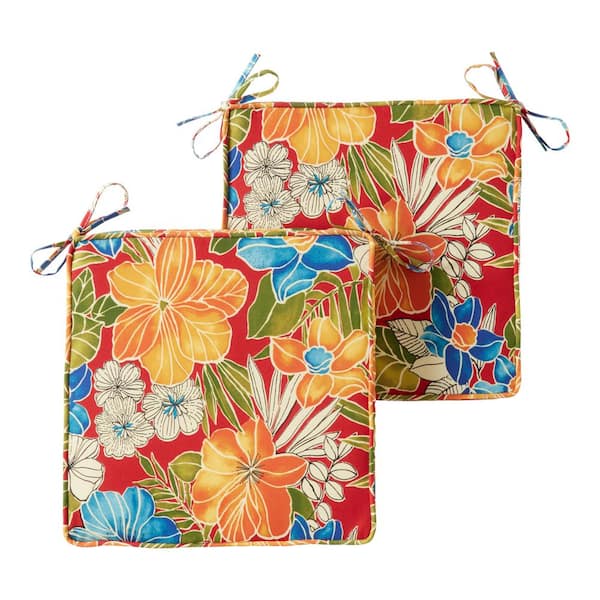 Greendale Home Fashions 18 in. x 18 in. Aloha Red Square Outdoor Seat Cushion (2-Pack)